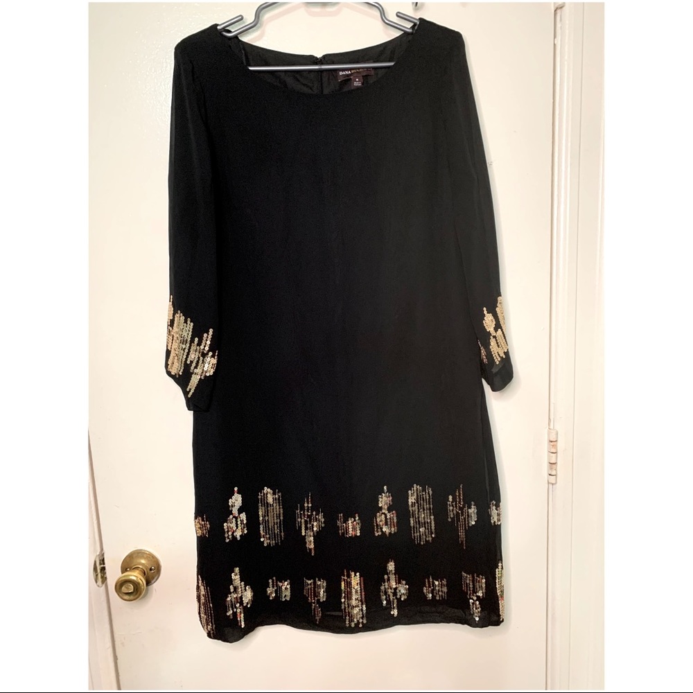 Black chiffon dress with embellished sleeves